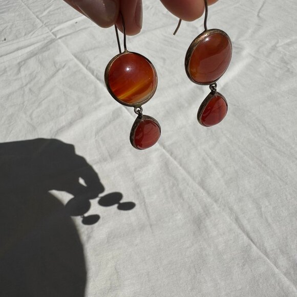 Carnelian/Amber and Gold Glazed Double Drop Earrings Roman Victorian Style - Picture 4 of 13